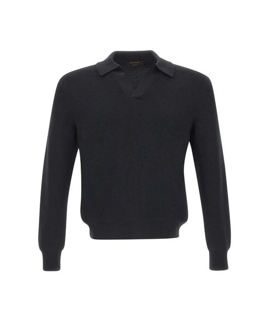 Gran Sasso Blue Ribbed-Knit Virgin-Wool Polo Shirt for men