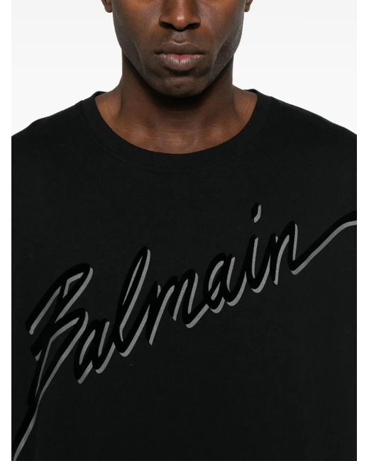 メンズ Balmain ロゴ Tシャツ Black