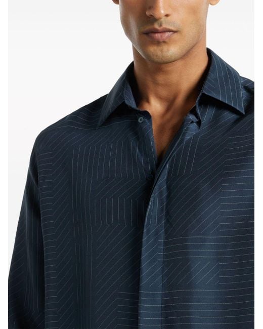 Fendi Gestreept Katoenen Overhemd Met Ff-patroon in het Blue voor heren