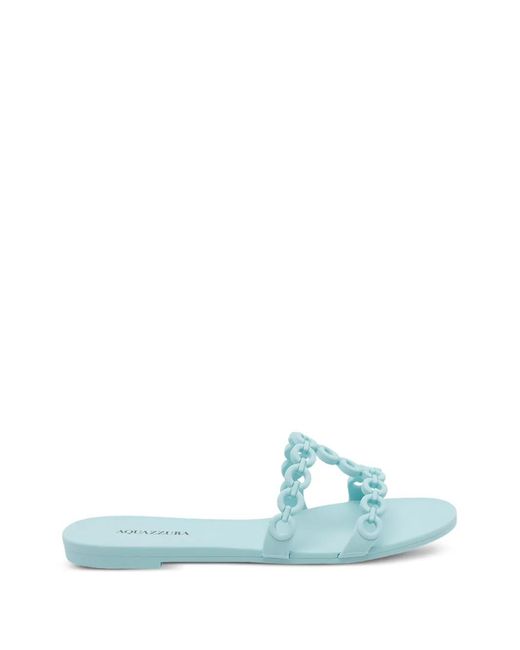 Aquazzura Blue Chain Round-Toe Slides