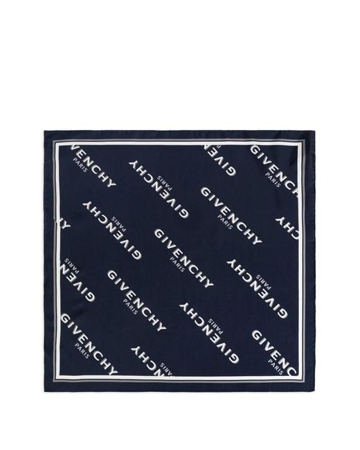 Givenchy Blue Logo-Print Silk Scarf for men