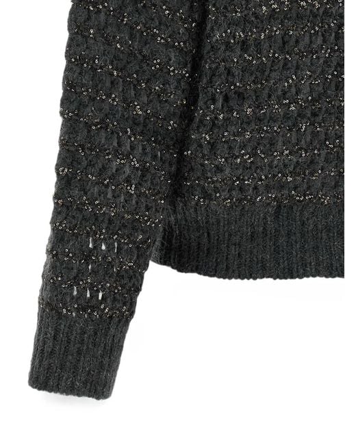 Brunello Cucinelli Black Sequin-Embellished Open-Mesh Sweater