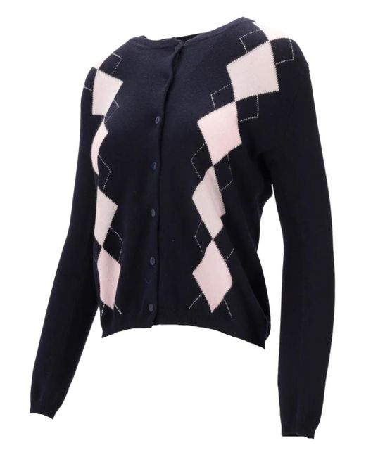 LA ROSE Blue Diamond-Pattern Cardigan