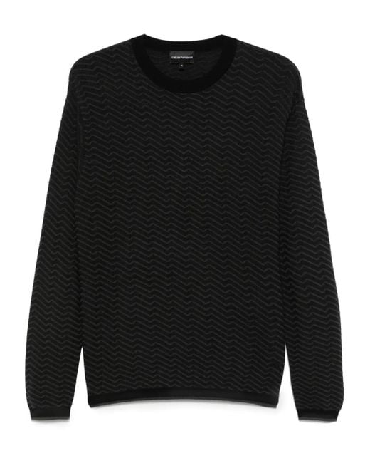 Emporio Armani Black Wool Blend Crewneck Sweater for men