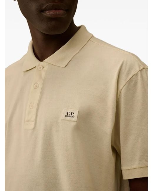 C P Company Natural Buttoned Logo-Detail Polo Shirt for men