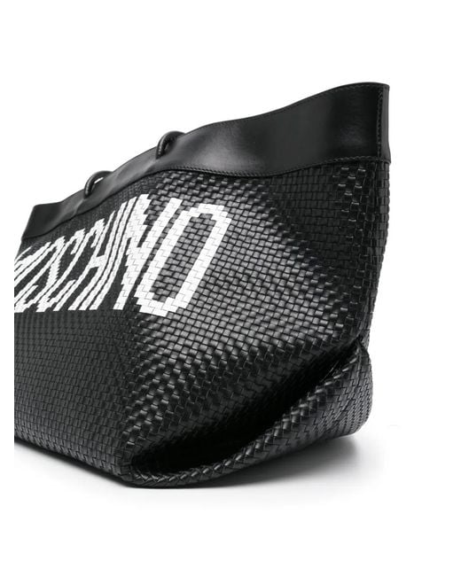 Moschino Black Logo-Print Interwoven Tote Bag