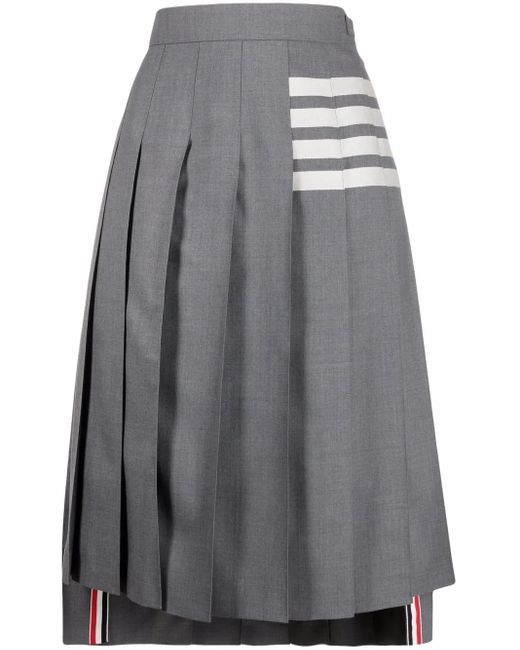 Thom Browne Gray Weave 4-Bar Midi Pleated Skirt