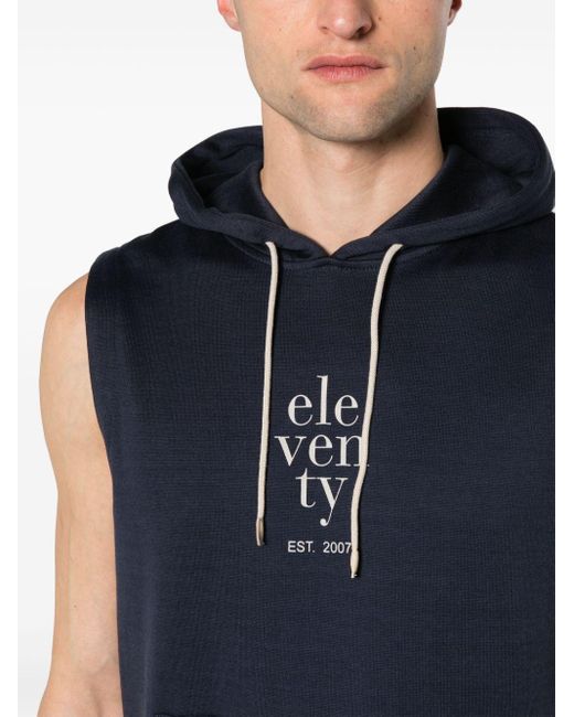 Eleventy Blue Logo-print Hooded Vest for men