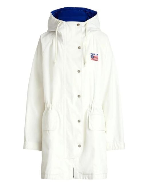 Polo Ralph Lauren White Kordelzug-Jacke mit Flaggenstickerei