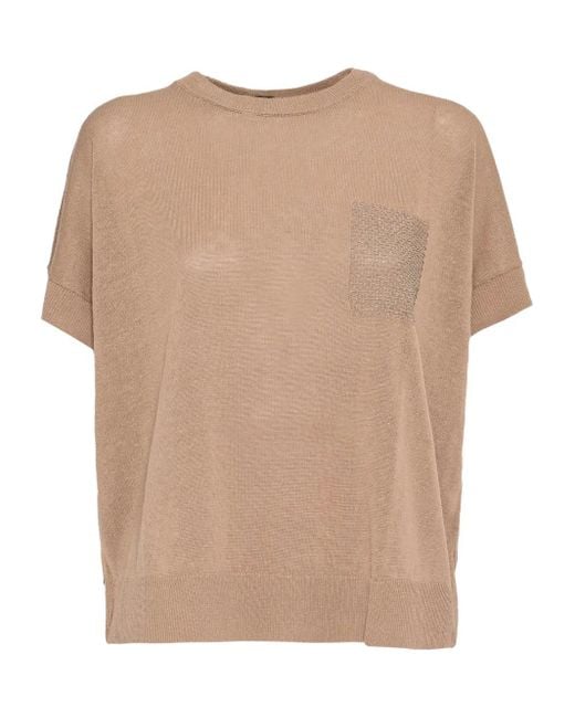 Peserico Natural Embellished Short-Sleeve Top