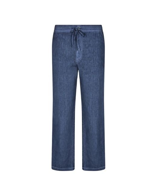 120% Lino Blue Pantalon À Taille À Lien De Resserrage for men
