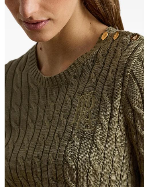 Ralph Lauren Green Cable-Knit Button-Detail Sweater