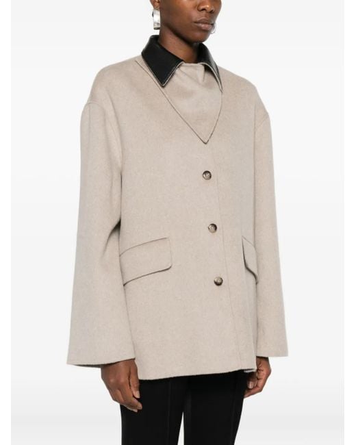 Nanushka Natural Leather-Collar Button-Front Jacket