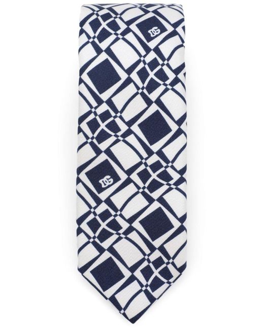 Dolce & Gabbana Blue Graphic-print Silk Twill Tie for men