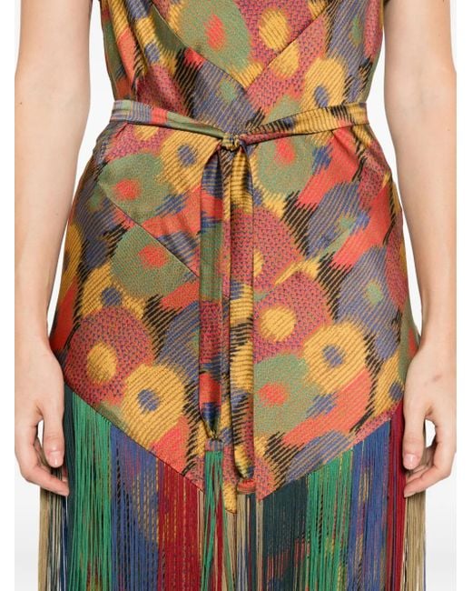 Robe Mi-Longue Frangée À Fleurs Bode en coloris Orange