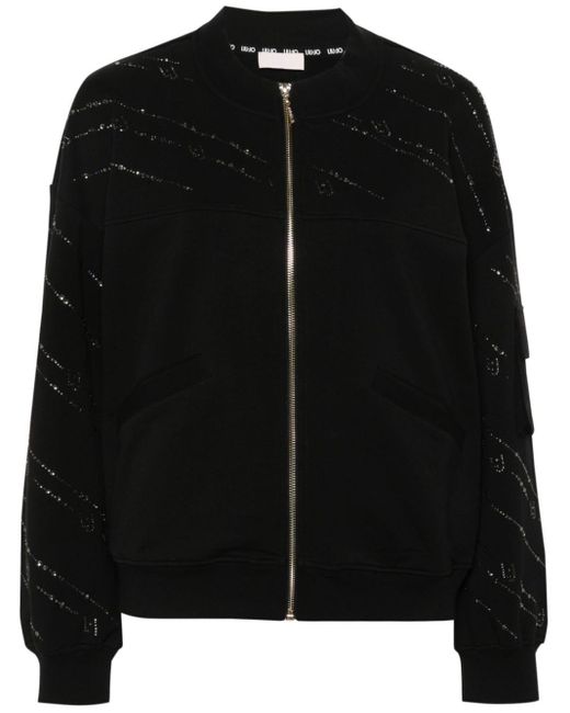 Liu Jo Black Crystal-embellished Zipped Sweatshirt