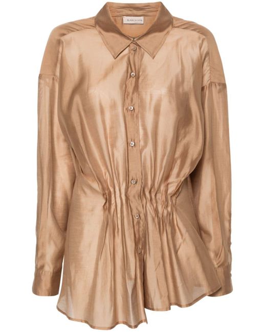 Blanca Vita Pleated Spread-collar Shirt Brown