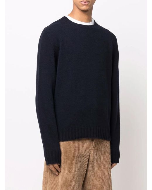 Palm Angels Blue Curved Logo Knit Sweatshirt Navy for men