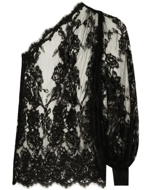 Dolce & Gabbana Black Translucent Lace One-Shoulder Blouse