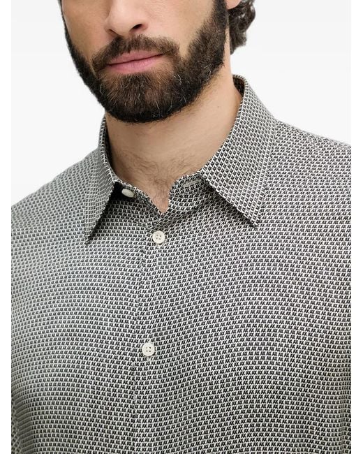 ARMANI EXCHANGE Gray Logo-Print Long-Sleeve Shirt for men