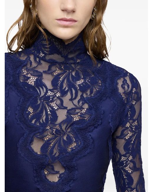Rabanne Blue Haut En Dentelle À Manches Longues