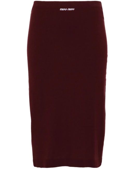 Miu Miu Purple Logo-Jacquard Ribbed Midi Skirt