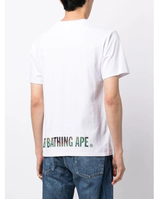 A Bathing Ape White Logo-Print Cotton T-Shirt for men