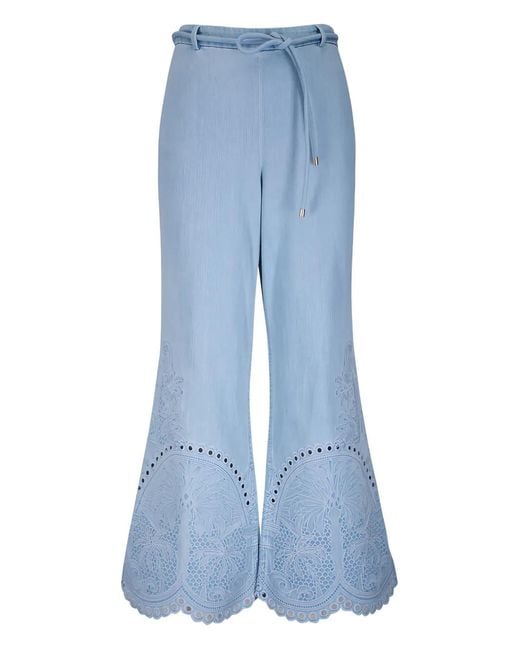 Zimmermann Blue Eyelet-Embroidered Trousers