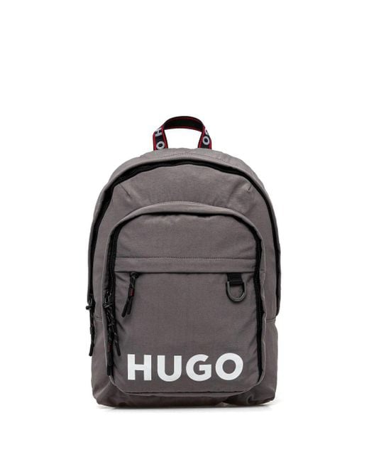 HUGO Gray Logo-Print Backpack for men