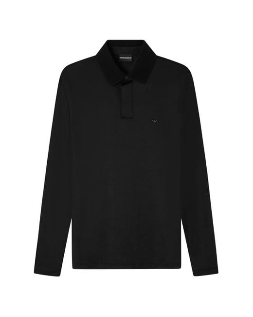 Emporio Armani Black Long Sleeve Logo Polo Shirt for men