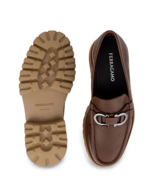 Ferragamo Brown Gancini Ornament Loafers for men