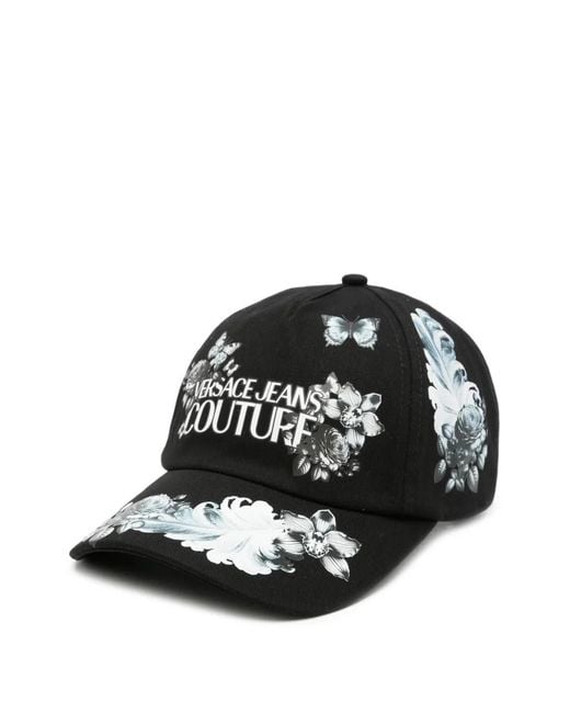 Versace Jeans Couture Black Logo-Print Floral-Print Baseball Cap