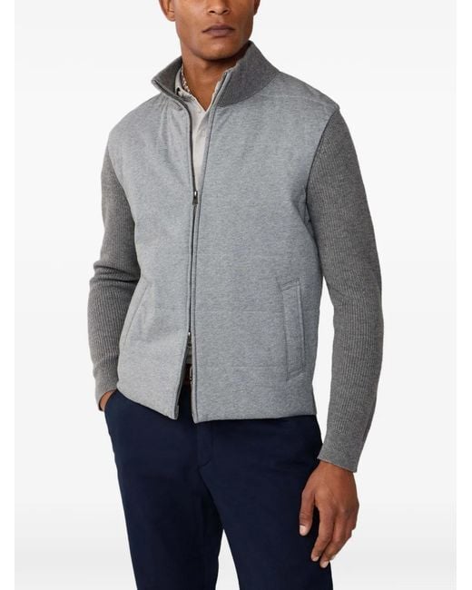 Hackett Gray Ribbed-Knit Hybrid Cardigan for men