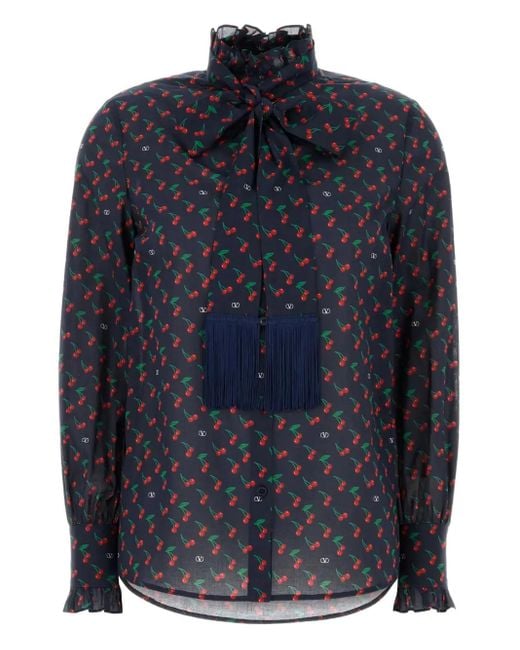 Valentino Garavani Blue Graphic-Print Cotton Shirt