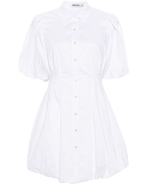 Jonathan Simkhai White Cleo Puffball Mini Shirtdress