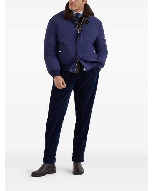 Brunello Cucinelli Blue Down Bomber Jacket for men