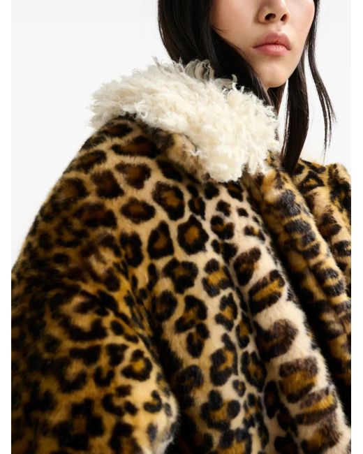 Essentiel Antwerp Brown Leopard-Print Contrast-Collar Coat