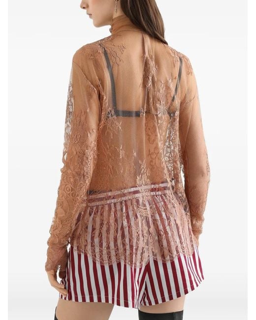 Dolce & Gabbana Pink Lace-Panelled High-Neck Top