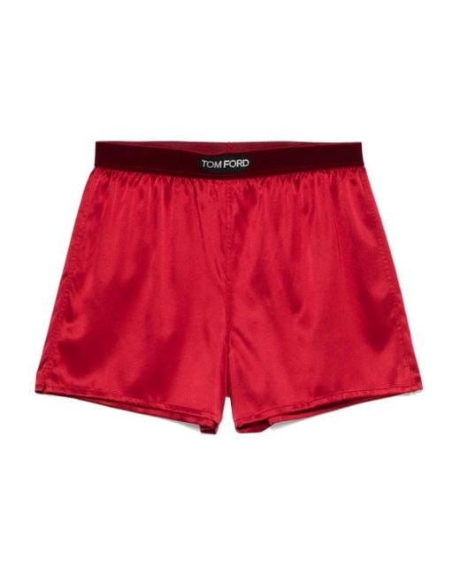 Tom Ford Red Logo-Waistband Shorts