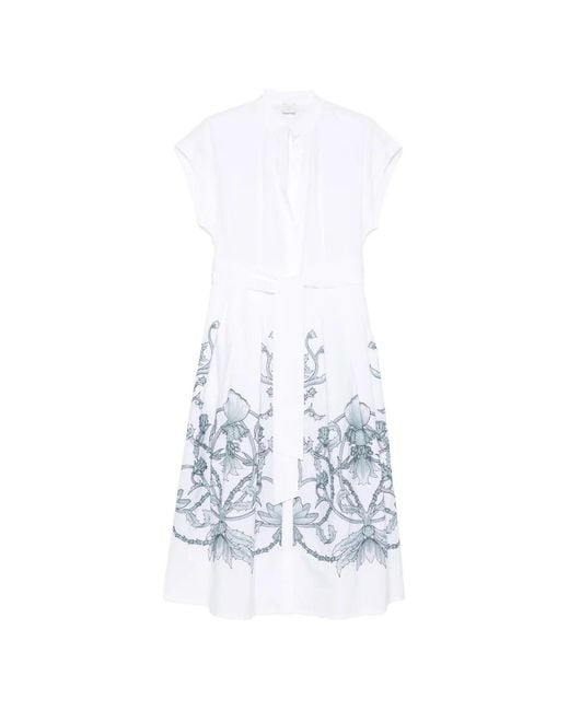 Eleventy White Floral Belted Midi Dress