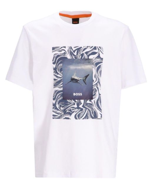Boss Blue Graphic-print T-shirt for men
