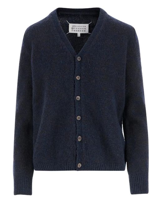 Maison Margiela Blue Cardigan Sweater With Deep V-Neckline And Tapered Sleeves
