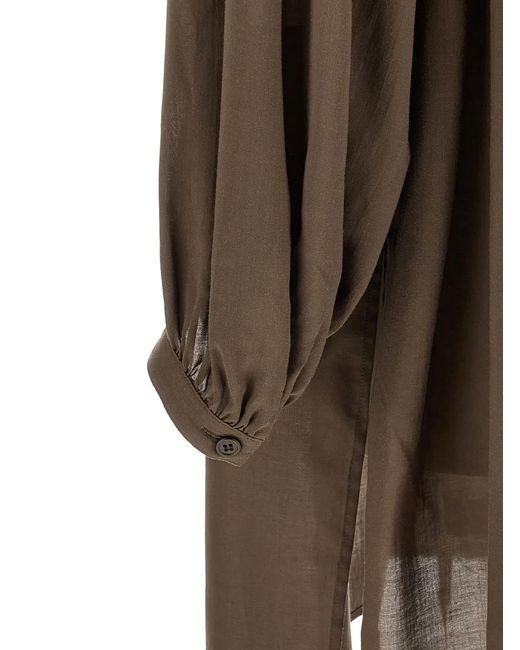 Yohji Yamamoto Brown Scarf-Detail Puff-Sleeve Shirt for men