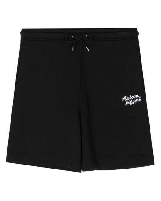 Maison Kitsuné Black Logo Cotton Shorts for men