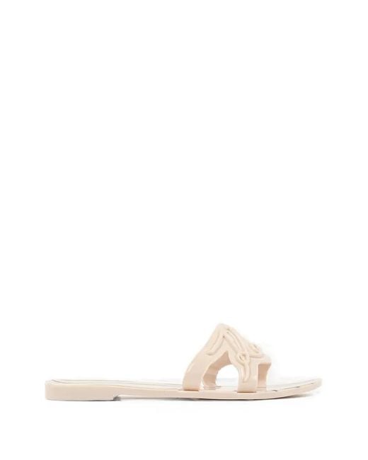Karl Lagerfeld Natural Logo-Cutout Striped Slides