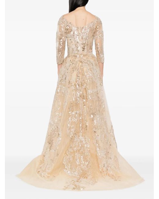 Saiid Kobeisy Natural Sequin-Embroidered Dress