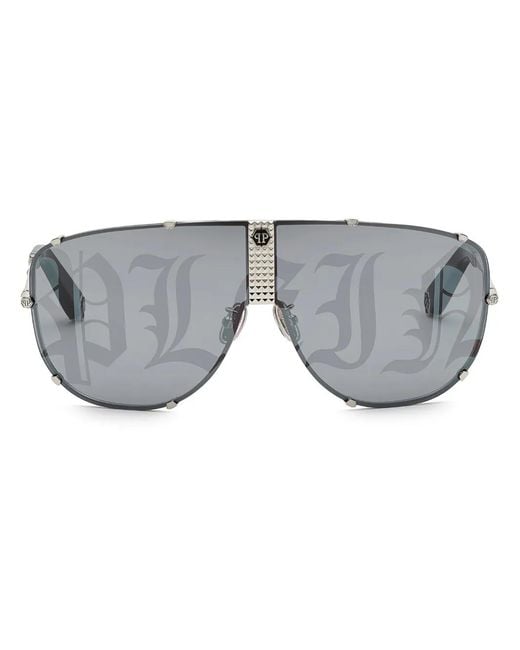 Philipp Plein Gray Stud Pilot-Frame Sunglasses