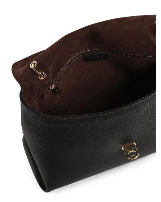 Ferragamo Black Gancini Pebbled-Leather Shoulder Bag