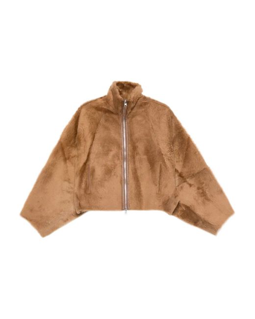 UTZON Brown Veste En Peau Lainée À Fermeture Zippée