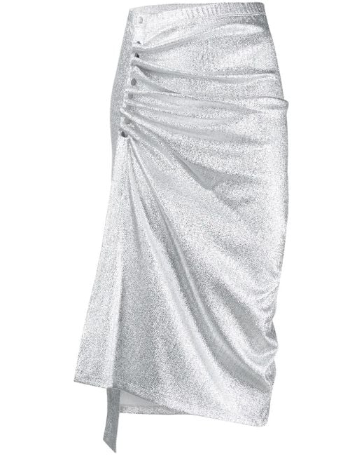 Rabanne Ruched Metallic Midi Skirt